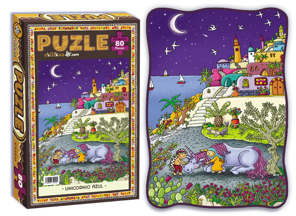 puzzle 80 piezas unicornio azul